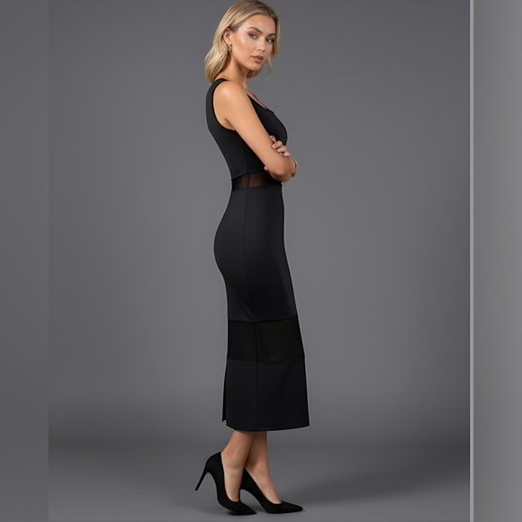 Black Bodycon Mesh Split Back Dress - Picture 3 of 9